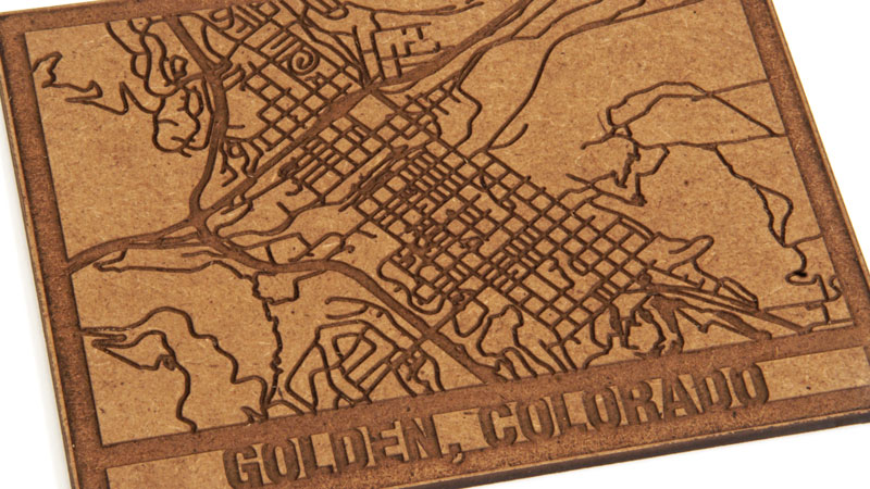 mdf laser engraved map of golden, colorado