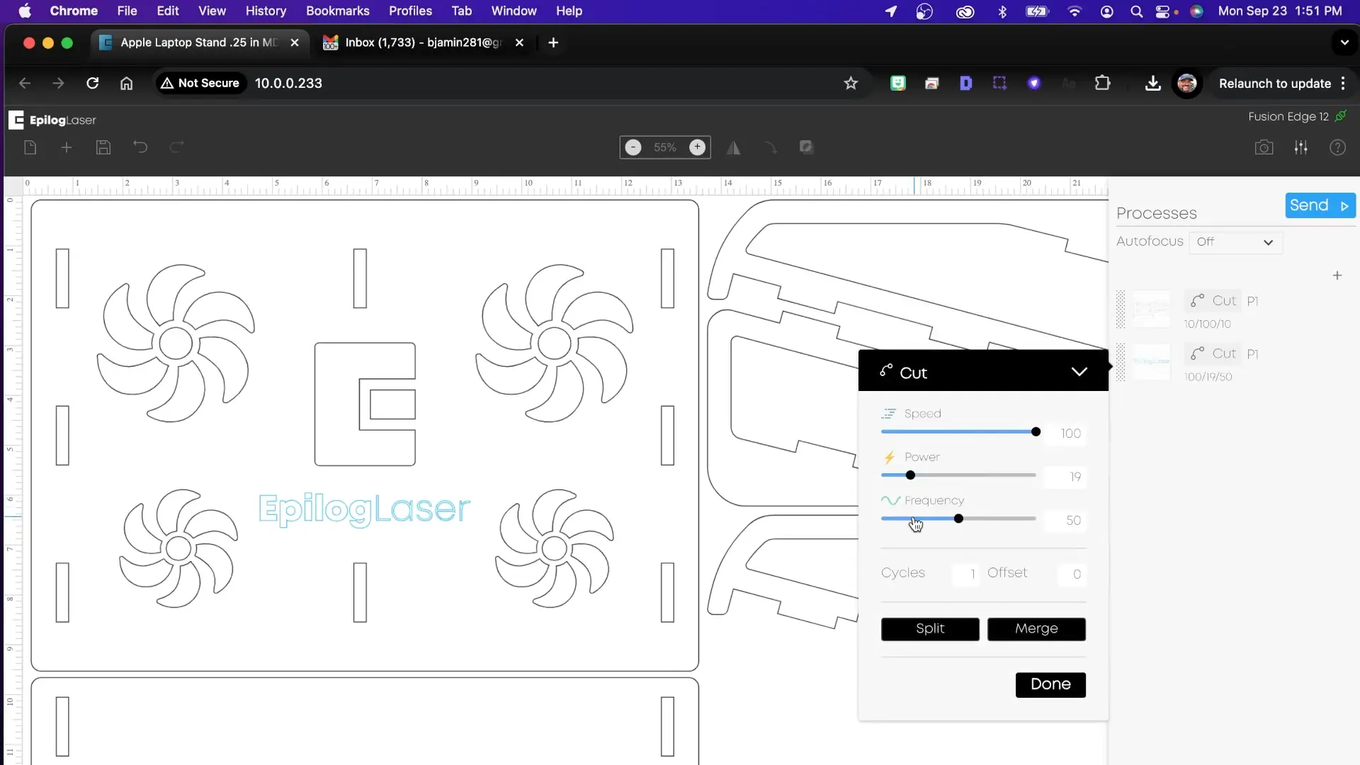 artwork setup and cutting settings