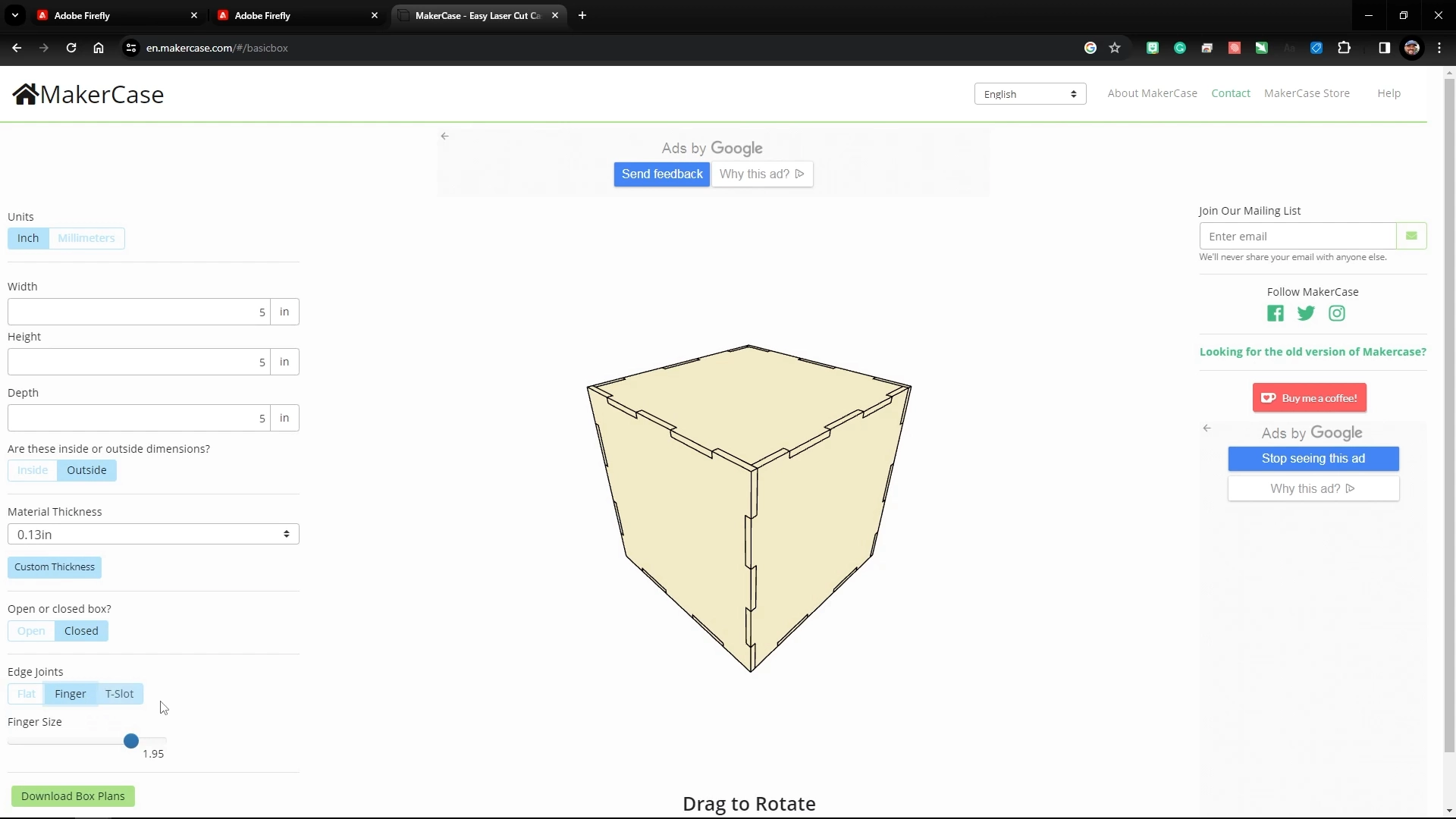 makercase finger joint box setup