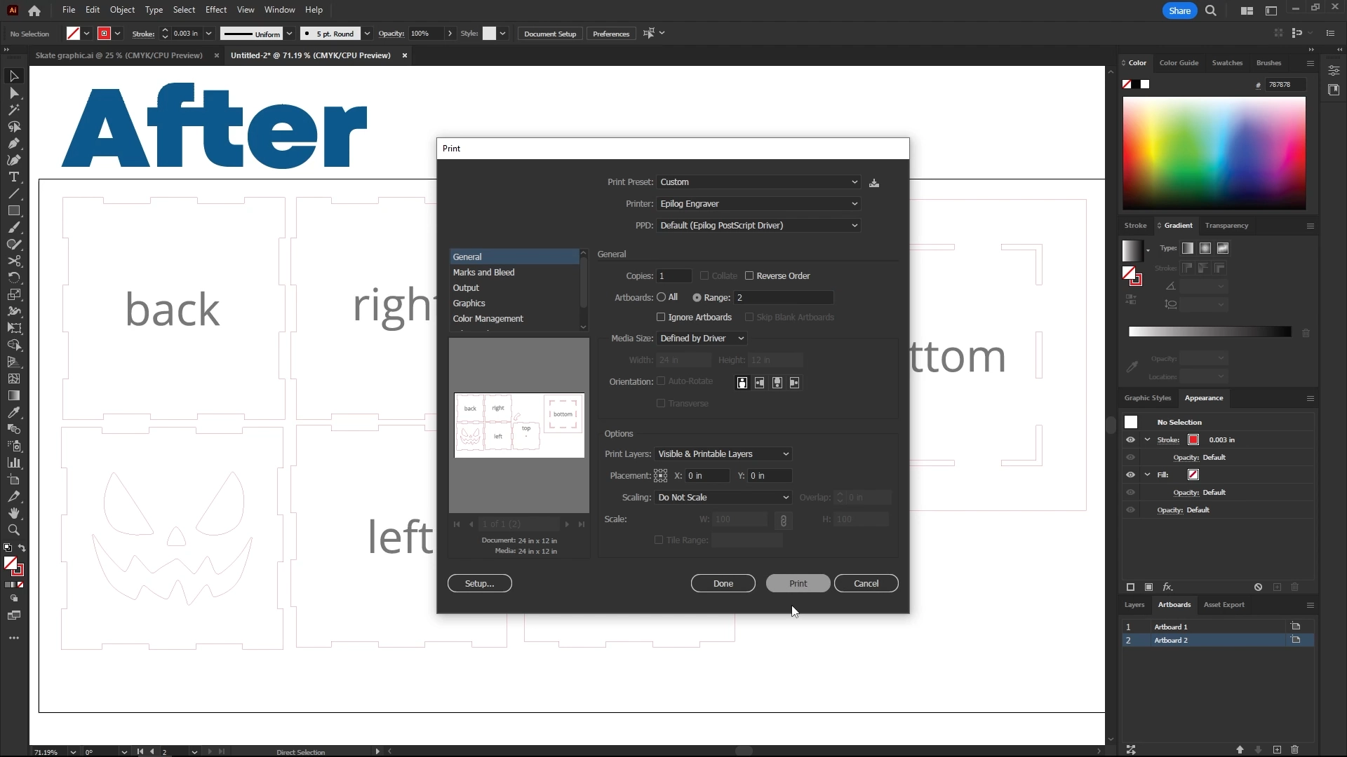 adobe illustrator print dialog and settings