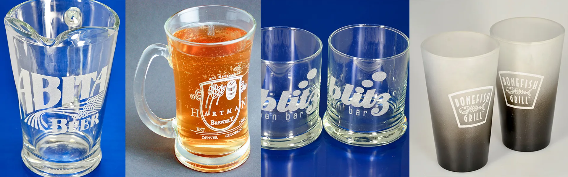 beer pitcher pint glass engraving grouping