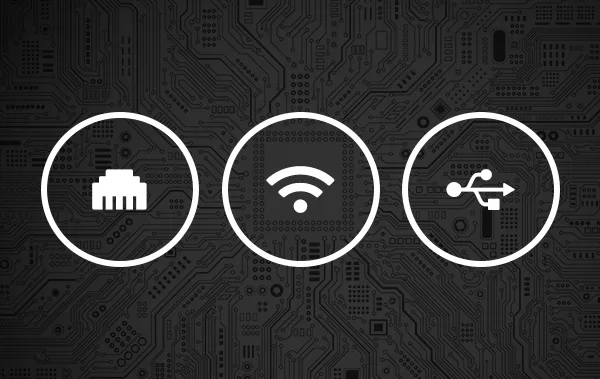 Ethernet, USB, and Wireless connections