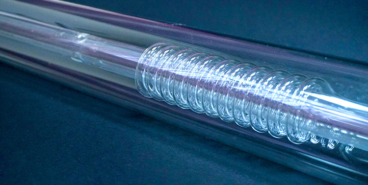A glass laser tube close up.