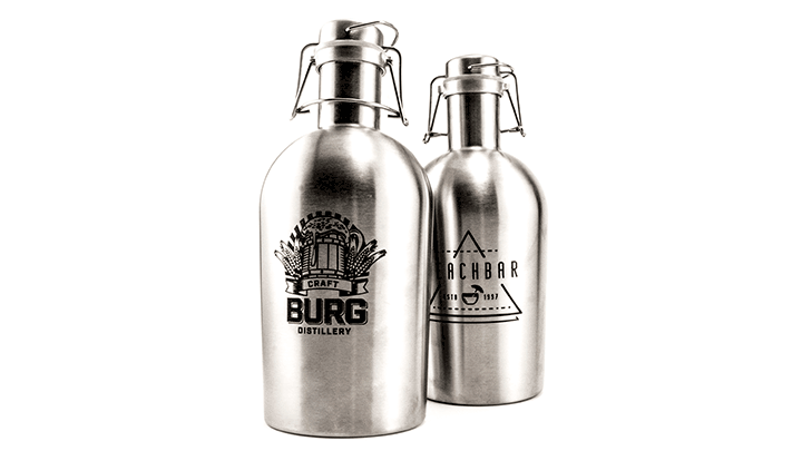 custom laser engraved growler with white background