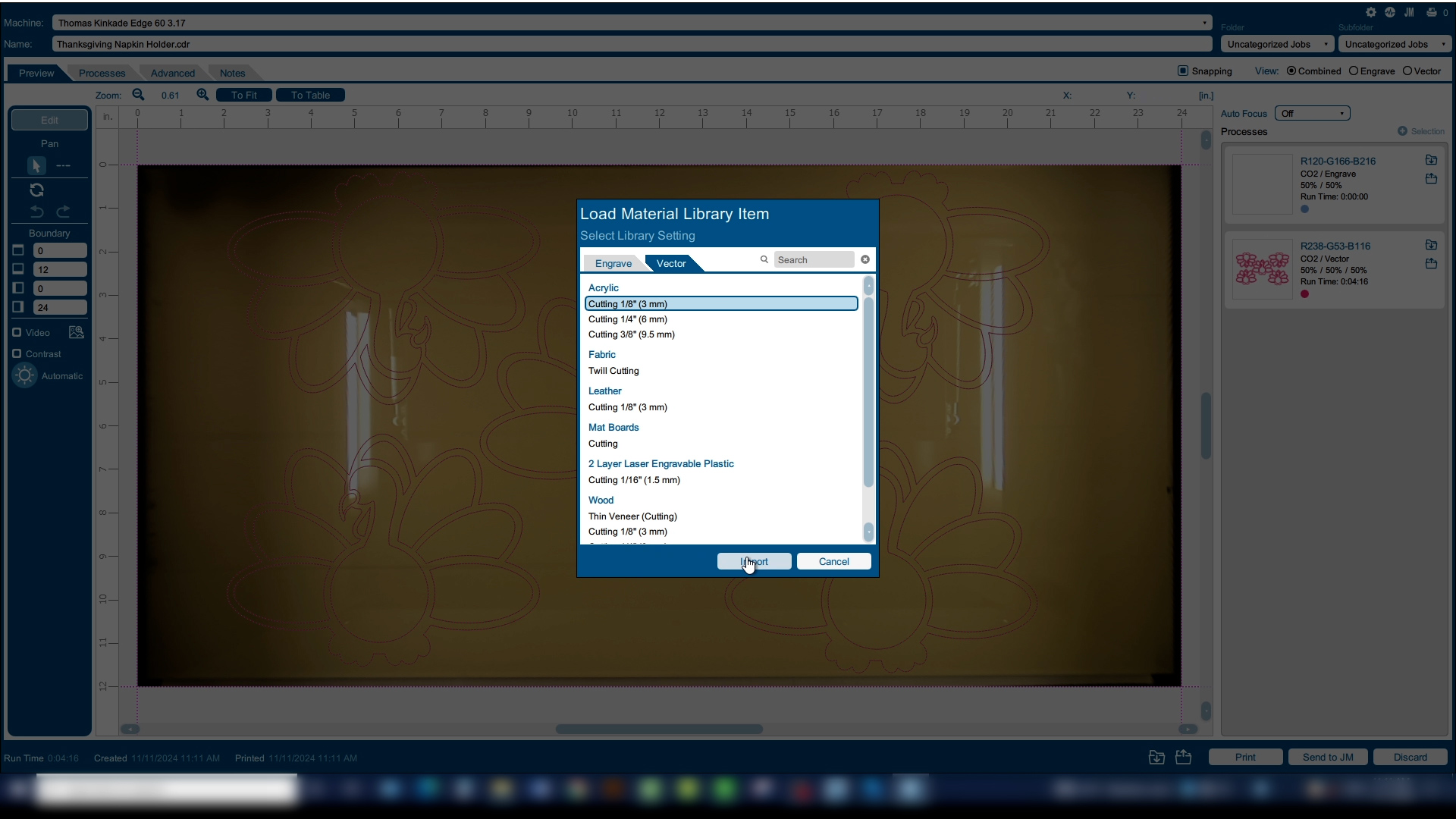 select laser cutting settings