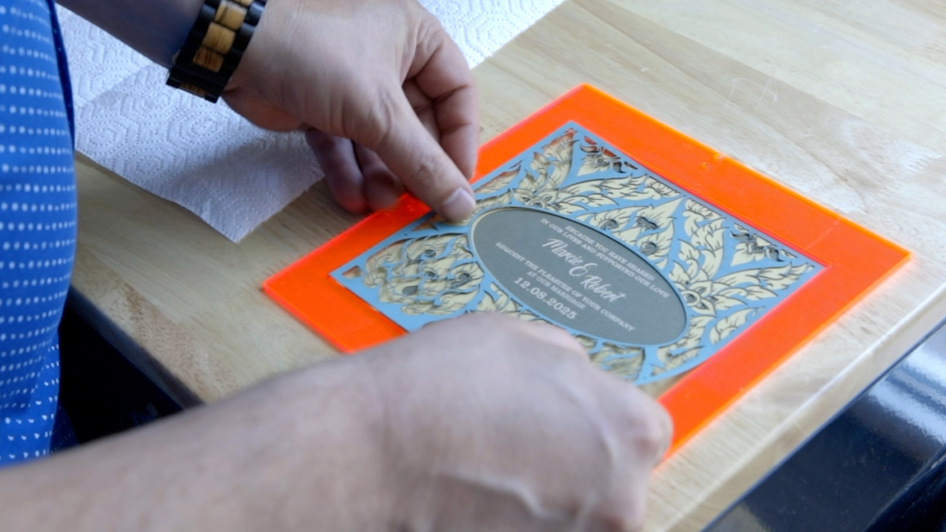 Assembling laser cut paper wedding invites