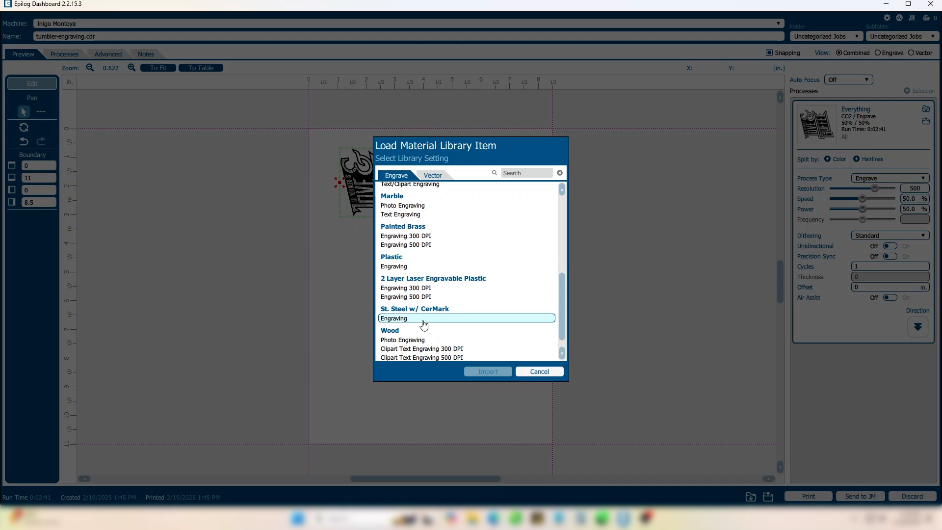 Setting Up Engraving Parameters in Laser Dashboard