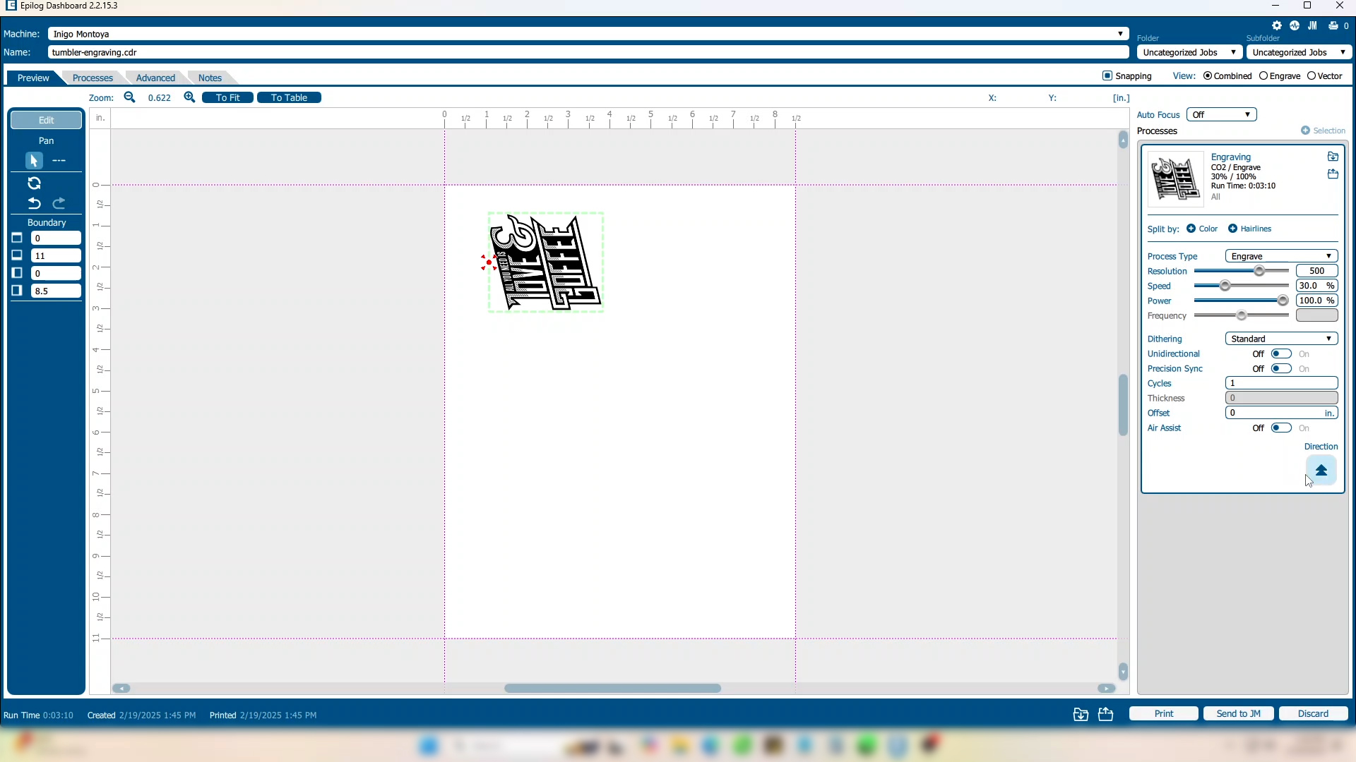 Setting Up Engraving Parameters in Laser Dashboard