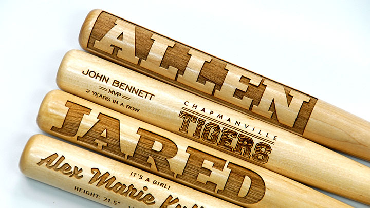 custom laser engraved mini wooden baseball bats