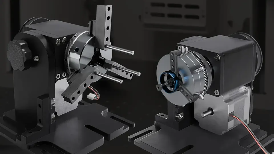 Galvo rotary with both 3-jaw chuck and ring and post configuration