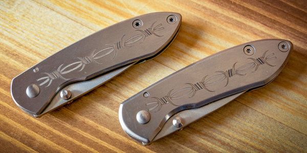 pocket knives marked with an epilog fiber laser machine