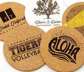 Laser engraved cork coasters